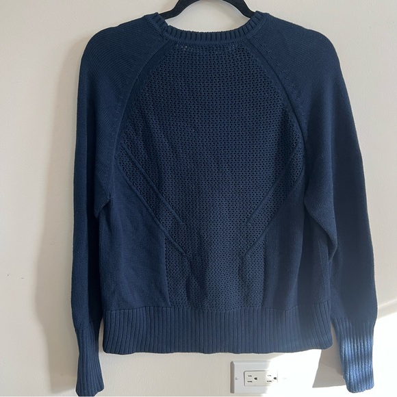Athleta Cortina Knit Navy Blue Crew Neck Sweater Yoga Wool Cable Knit Active - Picture 7 of 10